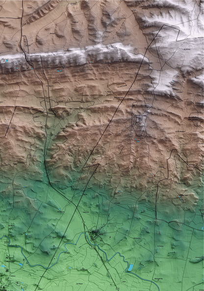 Mapa artístico del relieve de Preixens, a la Noguera, con 15 km de entorno y base topográfica ICGC. Detalle de la zona superior derecha.
