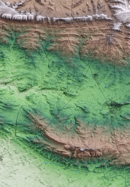 Mapa artístico del relieve de Preixens, a la Noguera, con 15 km de entorno y base topográfica ICGC