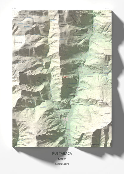 Mapa de relieve de Pui Tabaca, 1718 m, Pallars Sobirà, lámina 100 Cims de Trobart 50 × 70 cm.