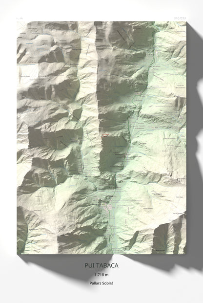 Mapa de relieve de Pui Tabaca, 1718 m, Pallars Sobirà, lámina 100 Cims de Trobart 61 × 91 cm.