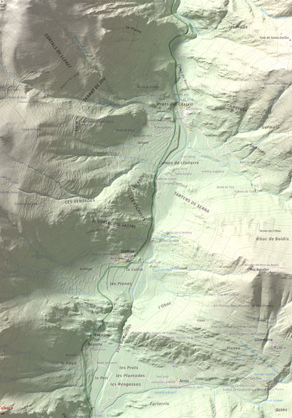 Mapa de relieve de Pui Tabaca, 1718 m, Pallars Sobirà, lámina 100 Cims de Trobart. Detalle de la zona superior derecha. 70 × 100 cm.