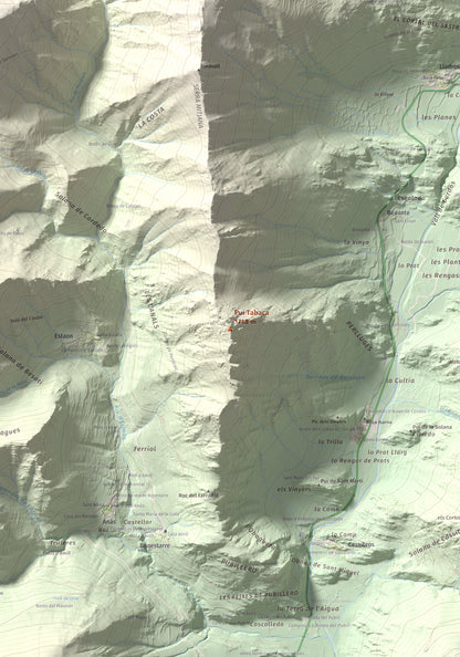 Mapa de relieve de Pui Tabaca, 1718 m, Pallars Sobirà, lámina 100 Cims de Trobart. Detalle de la zona central. 70 × 100 cm.