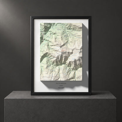 Mapa de relieve de Pui d'Urdosa, 2226 m, Pallars Sobirà, lámina 100 Cims de Trobart. Presentación enmarcada. 30 × 40 cm.