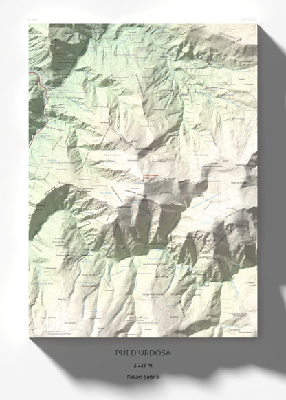Mapa de relieve de Pui d'Urdosa, 2226 m, Pallars Sobirà, lámina 100 Cims de Trobart 50 × 70 cm.