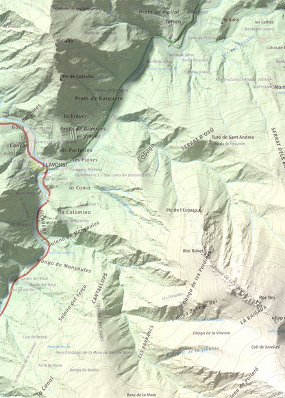 Mapa de relieve de Pui d'Urdosa, 2226 m, Pallars Sobirà, lámina 100 Cims de Trobart. Detalle de la zona superior izquierda. 50 × 70 cm.