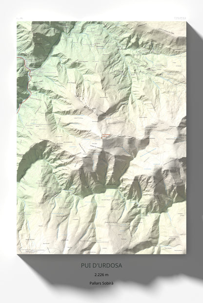 Mapa de relieve de Pui d'Urdosa, 2226 m, Pallars Sobirà, lámina 100 Cims de Trobart 61 × 91 cm.