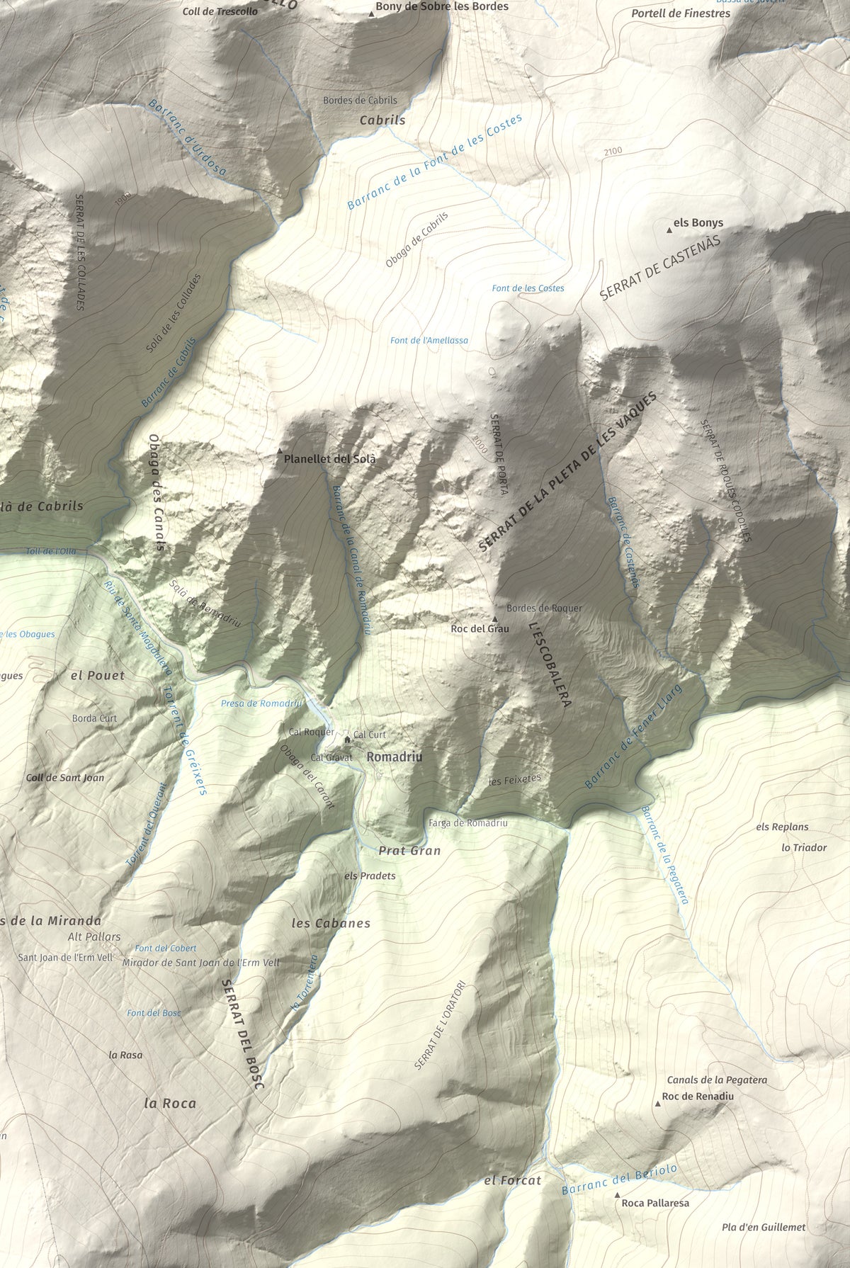 Mapa de relieve de Pui d'Urdosa, 2226 m, Pallars Sobirà, lámina 100 Cims de Trobart. Detalle de la zona inferior derecha. 61 × 91 cm.