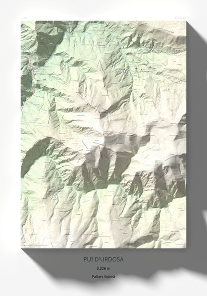 Mapa de relieve de Pui d'Urdosa, 2226 m, Pallars Sobirà, lámina 100 Cims de Trobart 70 × 100 cm.