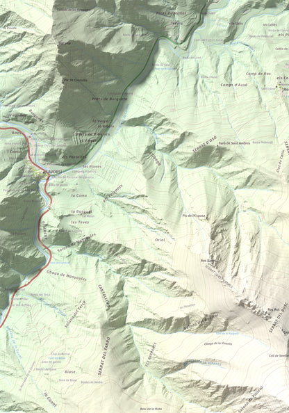 Mapa de relieve de Pui d'Urdosa, 2226 m, Pallars Sobirà, lámina 100 Cims de Trobart. Detalle de la zona superior izquierda. 70 × 100 cm.
