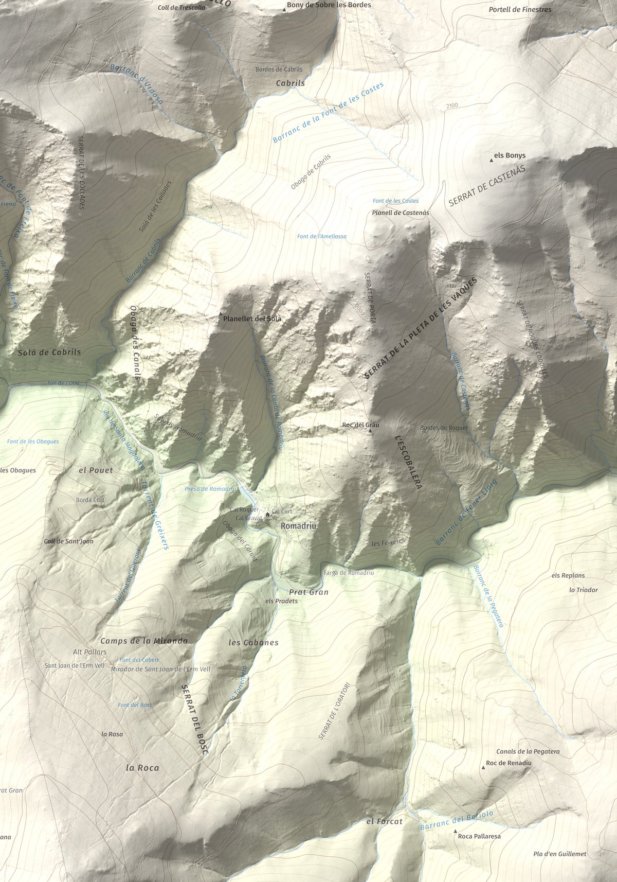 Mapa de relieve de Pui d'Urdosa, 2226 m, Pallars Sobirà, lámina 100 Cims de Trobart. Detalle de la zona inferior derecha. 70 × 100 cm.