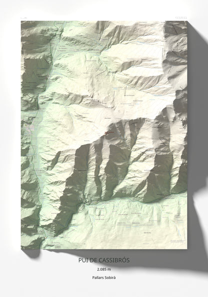 Mapa de relieve de Pui de Cassibrós, 2085 m, Pallars Sobirà, lámina 100 Cims de Trobart 70 × 100 cm.