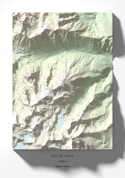Mapa de relieve de Pui de Linya, 2870 m, Pallars Sobirà, lámina 100 Cims de Trobart 70 × 100 cm.