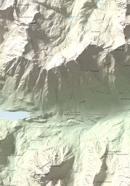 Mapa de relieve de Pui de Linya, 2870 m, Pallars Sobirà, lámina 100 Cims de Trobart. Detalle de la zona superior izquierda. 70 × 100 cm.