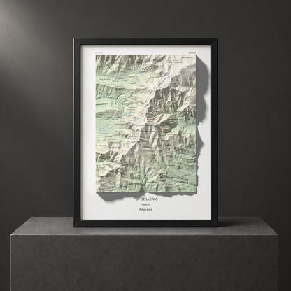 Mapa de relieve de Pui de Lleràs, 1692 m, Pallars Jussà, lámina 100 Cims de Trobart. Presentación enmarcada. 30 × 40 cm.