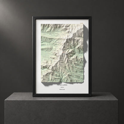Mapa de relieve de Pui de Lleràs, 1692 m, Pallars Jussà, lámina 100 Cims de Trobart. Presentación enmarcada. 50 × 70 cm.