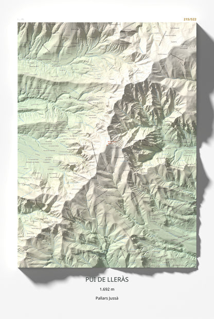 Mapa de relieve de Pui de Lleràs, 1692 m, Pallars Jussà, lámina 100 Cims de Trobart 61 × 91 cm.