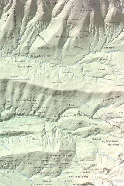 Mapa de relieve de Pui de Lleràs, 1692 m, Pallars Jussà, lámina 100 Cims de Trobart. Detalle de la zona superior izquierda. 61 × 91 cm.