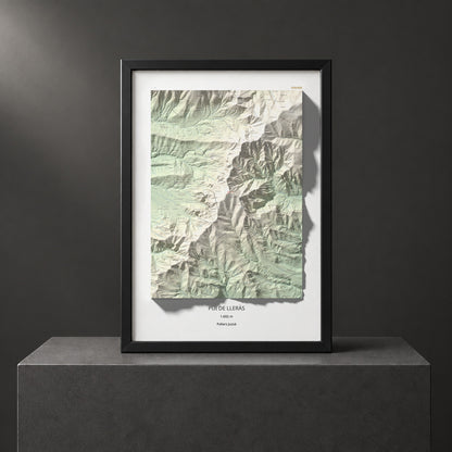 Mapa de relieve de Pui de Lleràs, 1692 m, Pallars Jussà, lámina 100 Cims de Trobart. Presentación enmarcada. 70 × 100 cm.