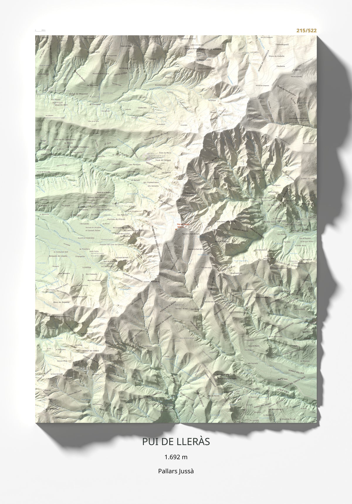 Mapa de relieve de Pui de Lleràs, 1692 m, Pallars Jussà, lámina 100 Cims de Trobart 70 × 100 cm.