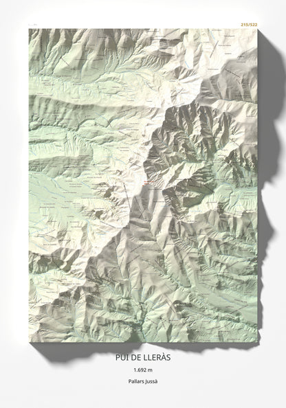 Mapa de relieve de Pui de Lleràs, 1692 m, Pallars Jussà, lámina 100 Cims de Trobart 70 × 100 cm.