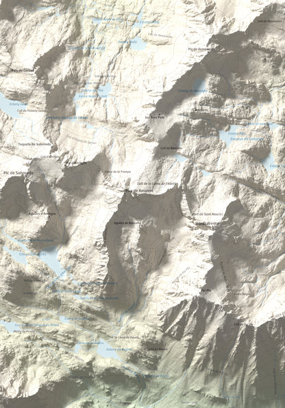 Mapa de relieve de Pui de la Bonaigua, 2778 m, Pallars Sobirà, lámina 100 Cims de Trobart. Detalle de la zona inferior izquierda. 70 × 100 cm.