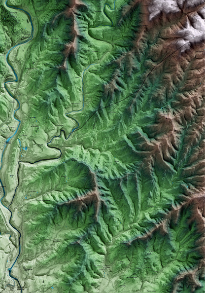 Mapa artístico del relieve de Puig-reig, al Berguedà, con 15 km de entorno y base topográfica ICGC. Detalle de la zona inferior derecha.
