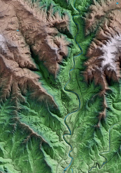 Mapa artístico del relieve de Puig-reig, al Berguedà, con 15 km de entorno y base topográfica ICGC. Detalle de la zona central.