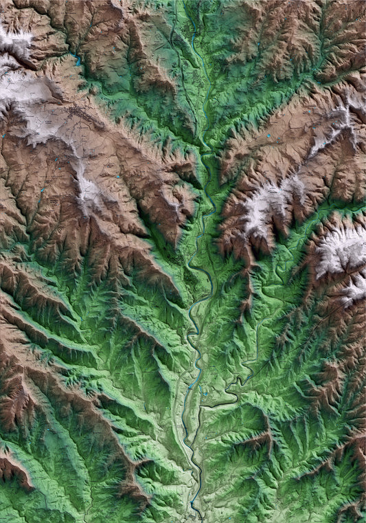 Mapa artístico del relieve de Puig-reig, al Berguedà, con 15 km de entorno y base topográfica ICGC