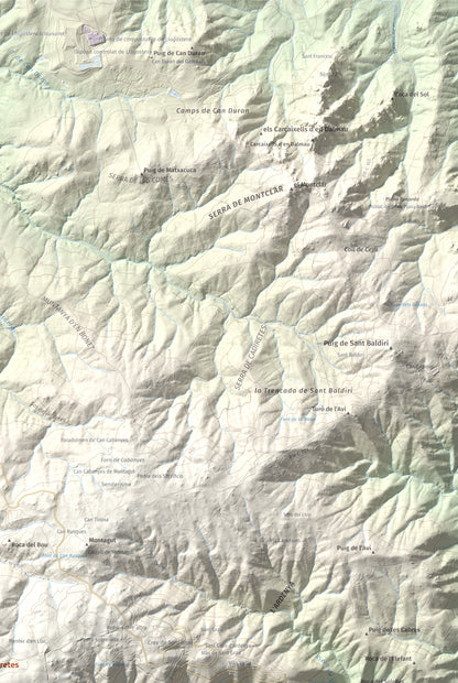 Mapa de relieve de Puig Cadiretes, 519 m, Gironès · Selva, lámina 100 Cims de Trobart. Detalle de la zona superior derecha. 61 × 91 cm.