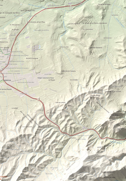Mapa topográfico del relieve: Puig Cavaller, 706 m. Detalle de la zona superior derecha. 70 × 100 cm.