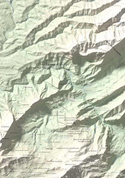 Mapa topográfico del relieve: Puig Cavaller, 706 m. Detalle de la zona inferior izquierda. 70 × 100 cm.