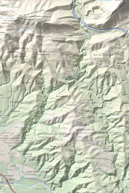 Mapa de relieve de Puig Cendrós, 499 m, Baix Llobregat, lámina 100 Cims de Trobart. Detalle de la zona inferior derecha. 61 × 91 cm.