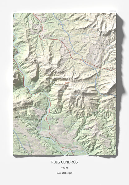 Mapa de relieve de Puig Cendrós, 499 m, Baix Llobregat, lámina 100 Cims de Trobart 70 × 100 cm.