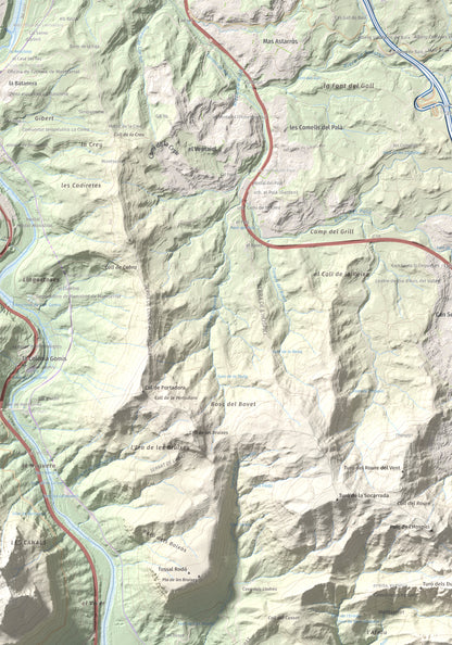 Mapa de relieve de Puig Cendrós, 499 m, Baix Llobregat, lámina 100 Cims de Trobart. Detalle de la zona superior izquierda. 70 × 100 cm.