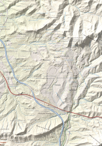 Mapa de relieve de Puig Cendrós, 499 m, Baix Llobregat, lámina 100 Cims de Trobart. Detalle de la zona superior derecha. 70 × 100 cm.