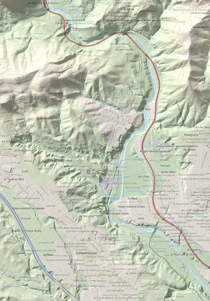 Mapa de relieve de Puig Cendrós, 499 m, Baix Llobregat, lámina 100 Cims de Trobart. Detalle de la zona inferior izquierda. 70 × 100 cm.