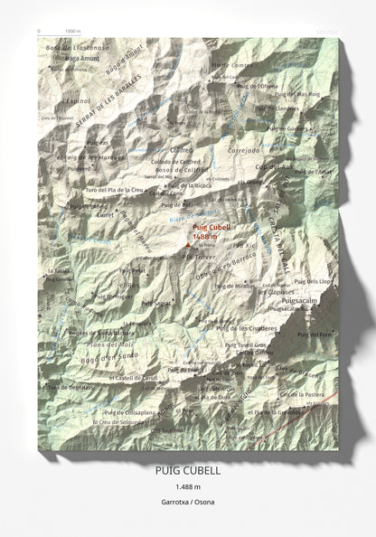 Mapa de relieve de Puig Cubell, 1488 m, Garrotxa · Osona, lámina 100 Cims de Trobart 21 × 30 cm.