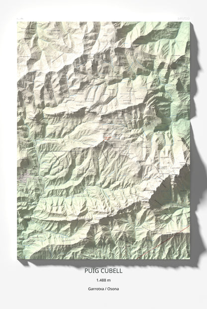 Mapa de relieve de Puig Cubell, 1488 m, Garrotxa · Osona, lámina 100 Cims de Trobart 61 × 91 cm.