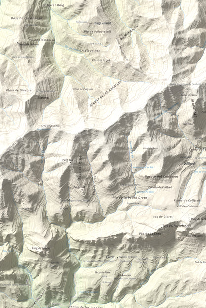 Mapa de relieve de Puig Cubell, 1488 m, Garrotxa · Osona, lámina 100 Cims de Trobart. Detalle de la zona superior izquierda. 61 × 91 cm.