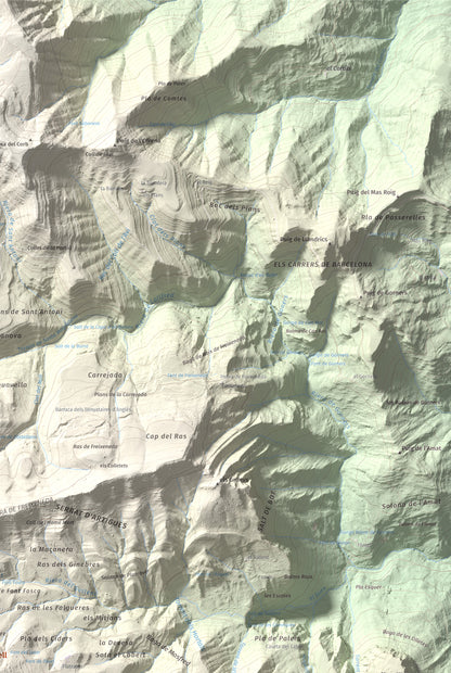Mapa de relieve de Puig Cubell, 1488 m, Garrotxa · Osona, lámina 100 Cims de Trobart. Detalle de la zona superior derecha. 61 × 91 cm.
