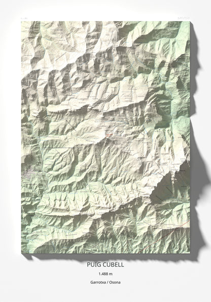 Mapa de relieve de Puig Cubell, 1488 m, Garrotxa · Osona, lámina 100 Cims de Trobart 70 × 100 cm.