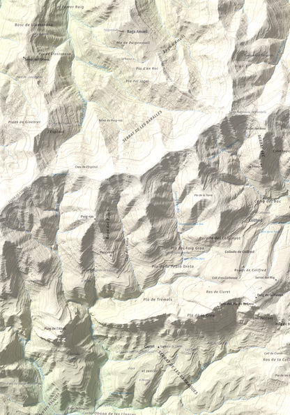 Mapa de relieve de Puig Cubell, 1488 m, Garrotxa · Osona, lámina 100 Cims de Trobart. Detalle de la zona superior izquierda. 70 × 100 cm.