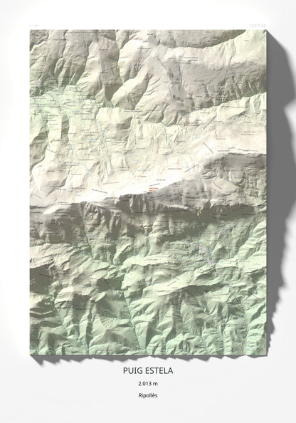 Mapa de relieve de Puig Estela, 2013 m, Ripollès, lámina 100 Cims de Trobart 70 × 100 cm.