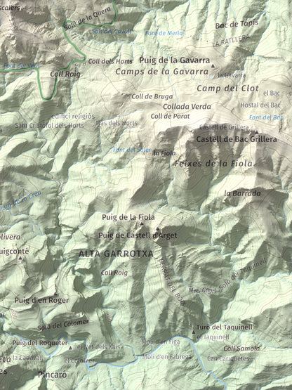 Mapa de relieve de Puig Falcó, 1097 m, Alt Empordà, lámina 100 Cims de Trobart. Detalle de la zona inferior derecha. 30 × 40 cm.