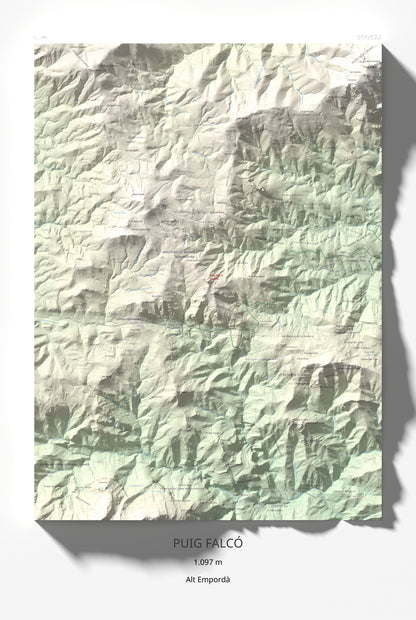 Mapa de relieve de Puig Falcó, 1097 m, Alt Empordà, lámina 100 Cims de Trobart 61 × 91 cm.