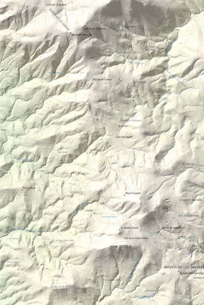 Mapa de relieve de Puig Falcó, 1097 m, Alt Empordà, lámina 100 Cims de Trobart. Detalle de la zona superior izquierda. 61 × 91 cm.