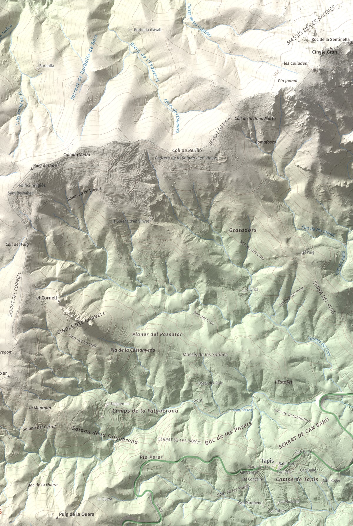 Mapa de relieve de Puig Falcó, 1097 m, Alt Empordà, lámina 100 Cims de Trobart. Detalle de la zona superior derecha. 61 × 91 cm.