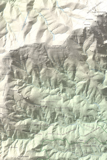 Mapa de relieve de Puig Falcó, 1097 m, Alt Empordà, lámina 100 Cims de Trobart. Detalle de la zona superior derecha. 61 × 91 cm.