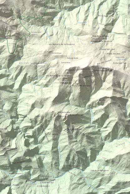 Mapa de relieve de Puig Falcó, 1097 m, Alt Empordà, lámina 100 Cims de Trobart. Detalle de la zona inferior derecha. 61 × 91 cm.