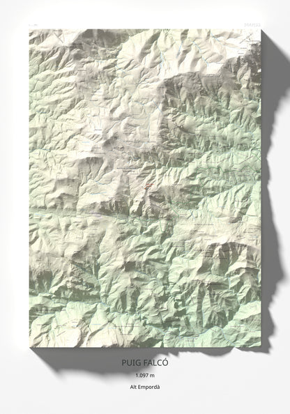 Mapa de relieve de Puig Falcó, 1097 m, Alt Empordà, lámina 100 Cims de Trobart 70 × 100 cm.